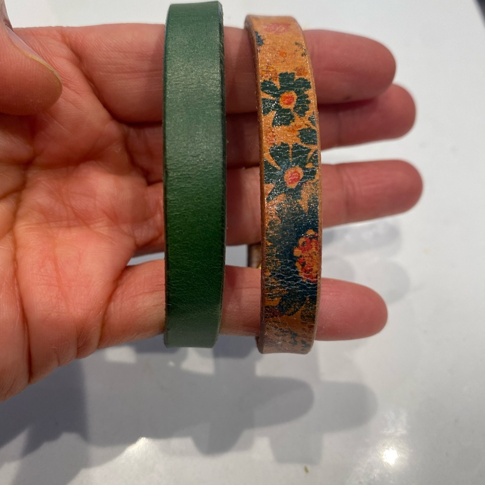 Floral and Green Italian Leather Bracelets